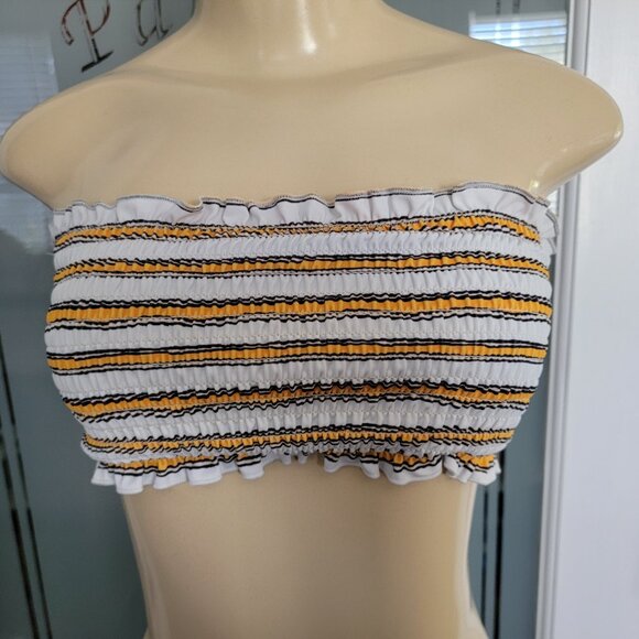 Smocked Strapless Yellow/White Stripes Tube Top or Bikini Top - Picture 4 of 8